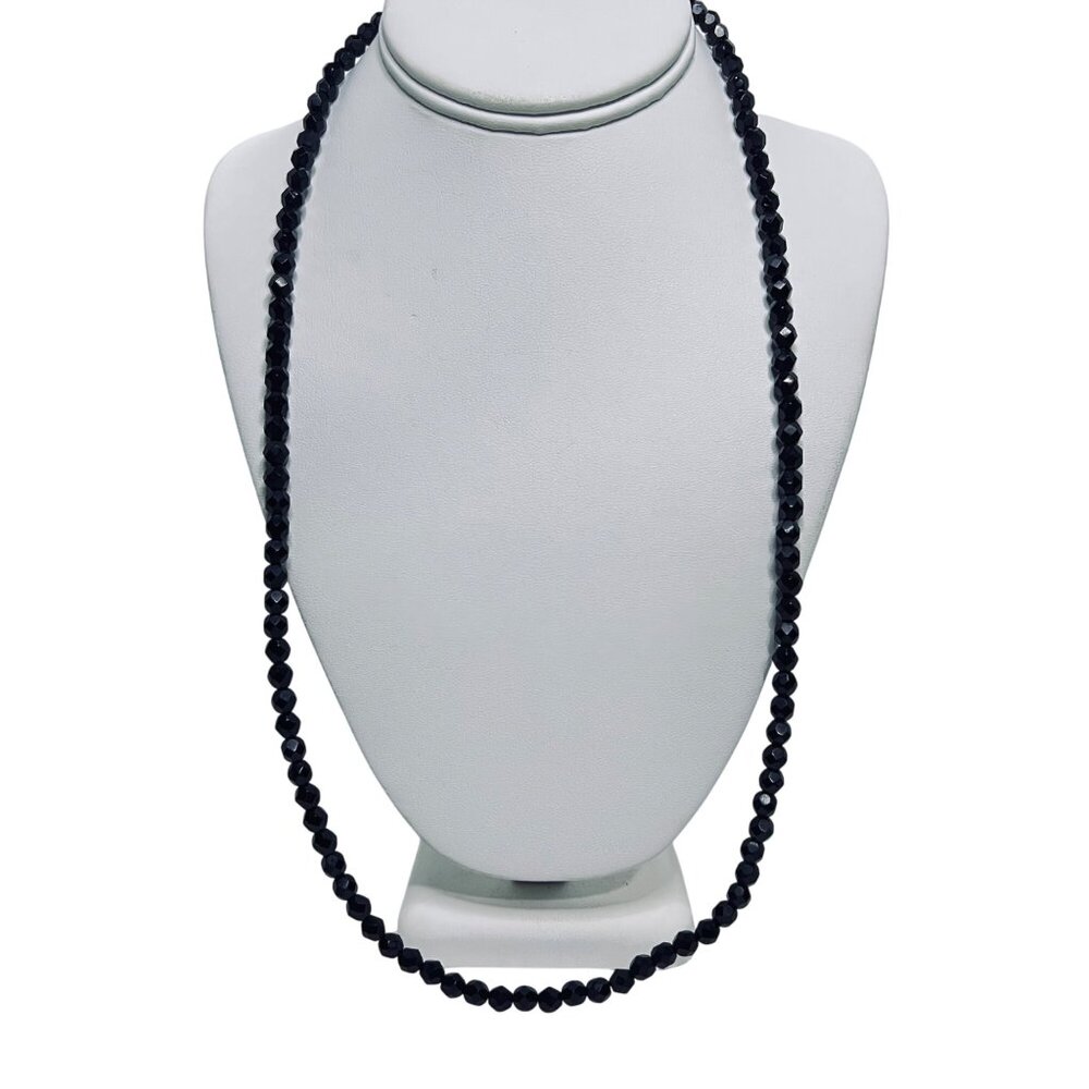 Vintage Faceted Black Beaded 29" Necklace With Barrel Clasp Closure (5883)